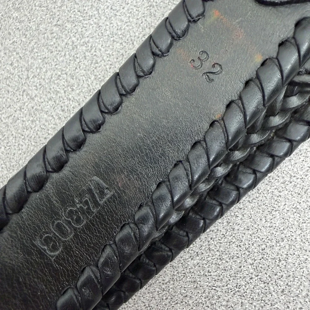 Brighton Belt Mens 32 Black Braided Leather Solid Brass Buckle Woven Classic